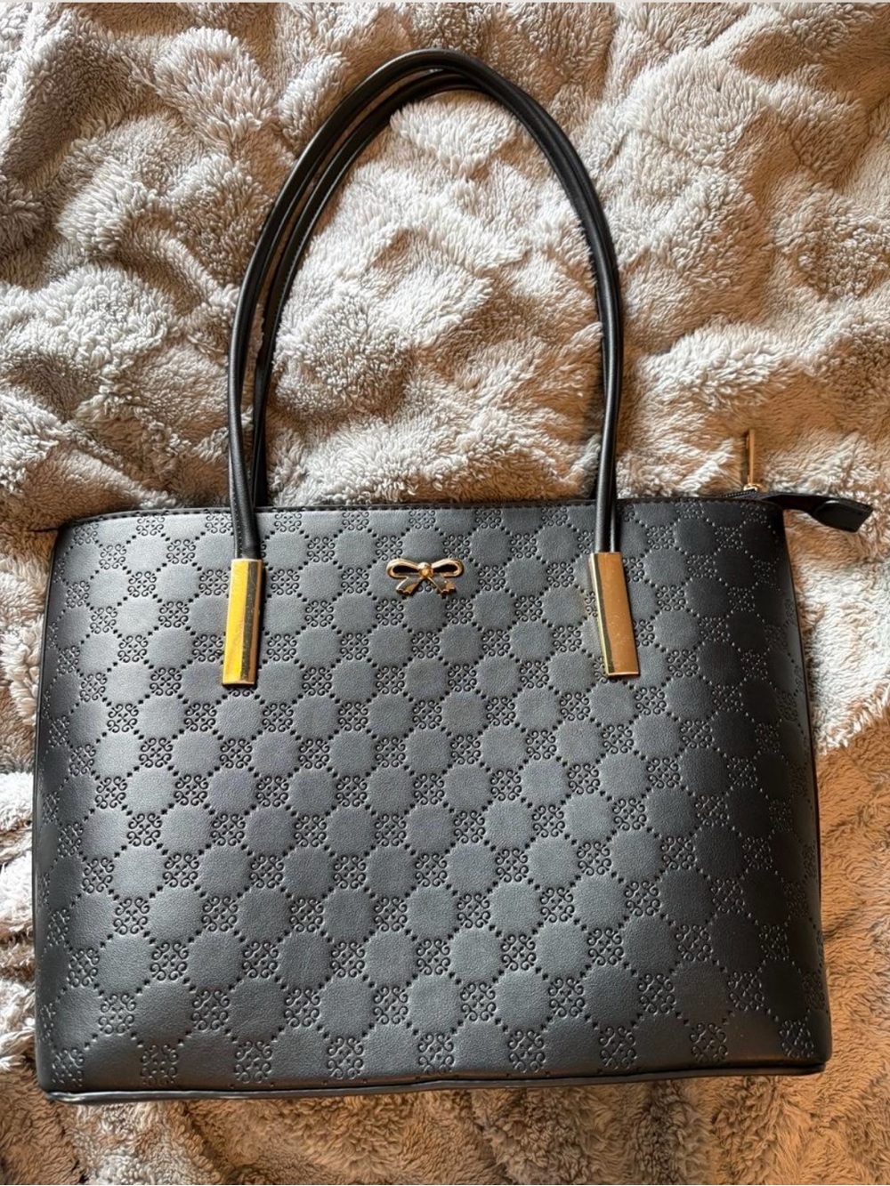 Black Structured Tote Bag with Gold Bow Accents. Never used. Also on DePop!